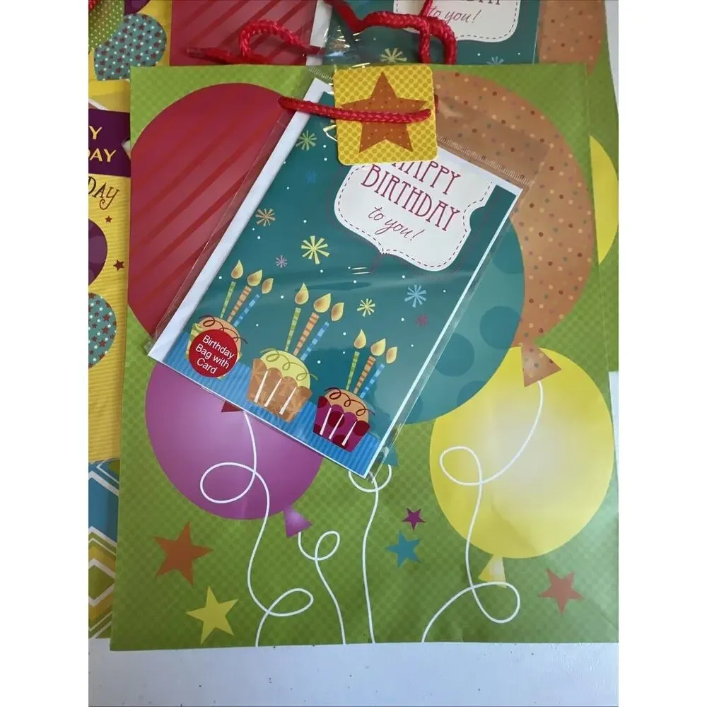 Lot 12 Happy Birthday Gift Bag Set with Greeting Card New Celebrate Holiday Wrap